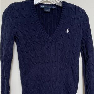 Polo by Ralph Lauren Women's Navy Cable V-Neck Sweater